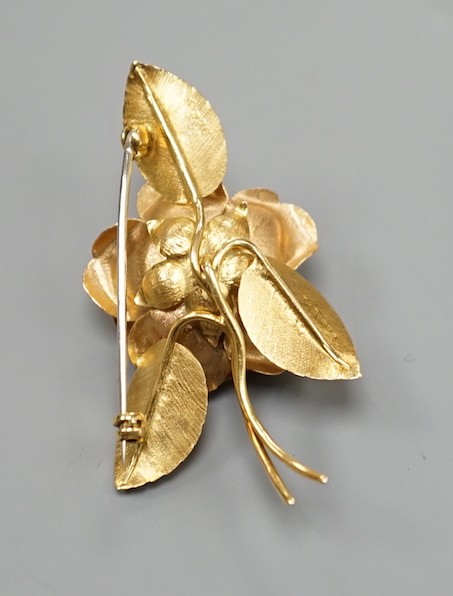 A 1960's 18ct gold brooch, modelled as a rose